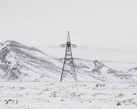 Minimal powerlines in winter landscape of Iceland