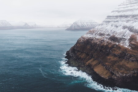 Aerial view of the Faroe Islands in Winter