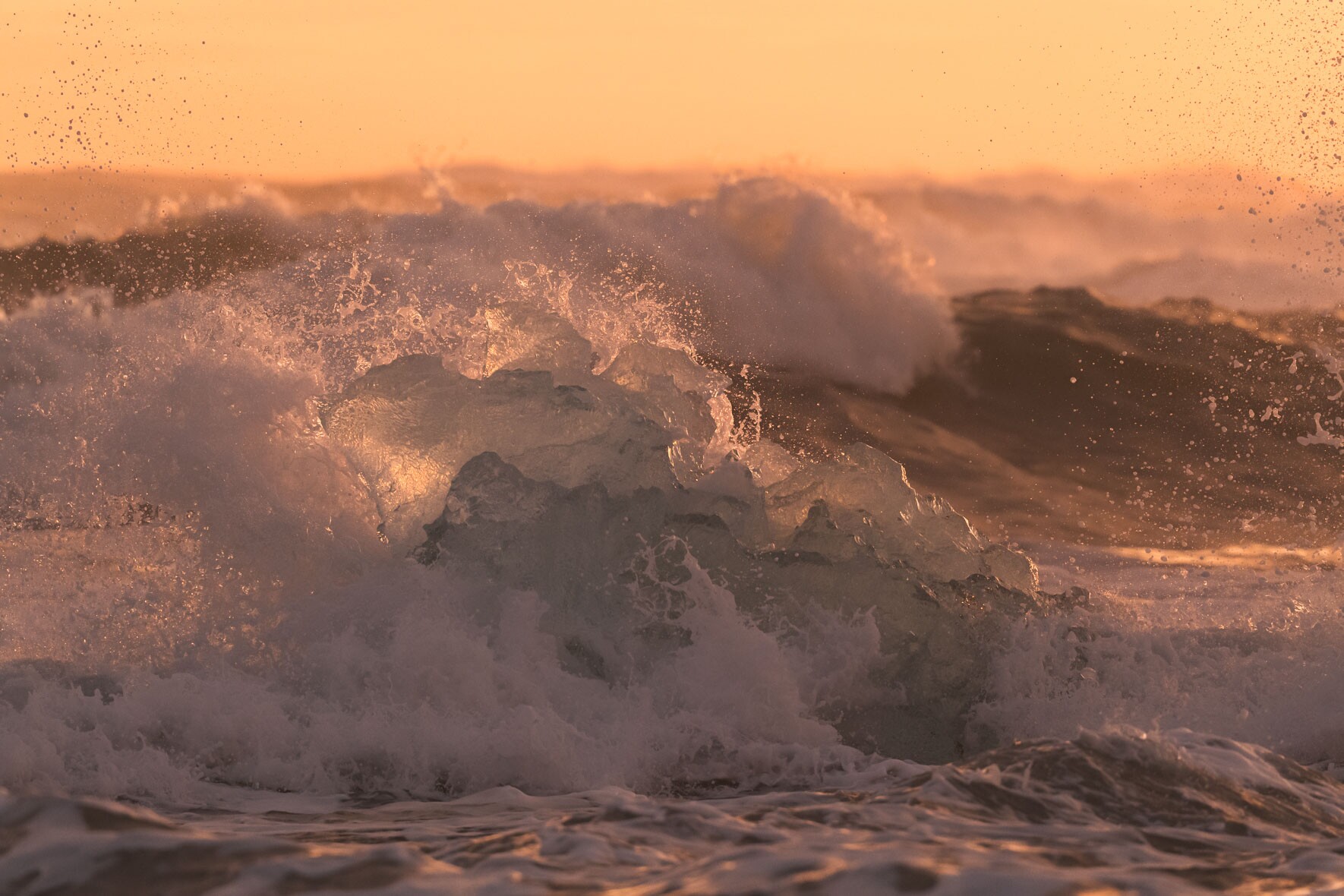 Massive Waves and Icebergs at Diamond Beach in Iceland