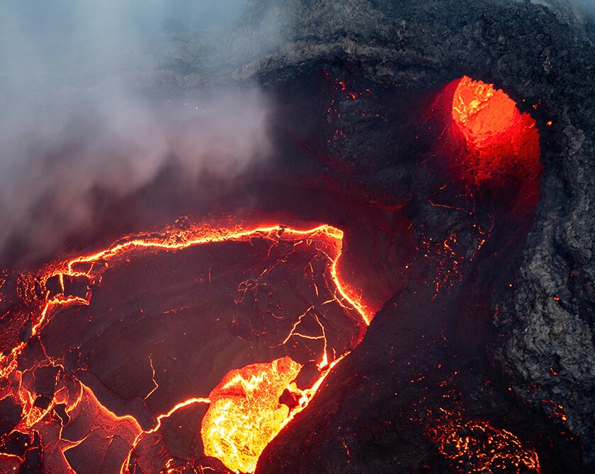 The emptying crater lake of the eruption at Mount Fagradalsfjall in Iceland (2021)