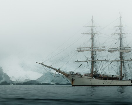 The tall ship Bark Europa in Antarctica