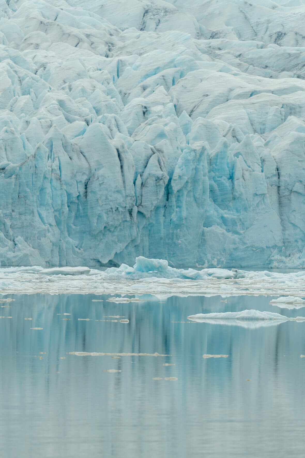 Fjallsárlón lagoon with the edge of the Fjallsjökull glacier and ice floes in the water