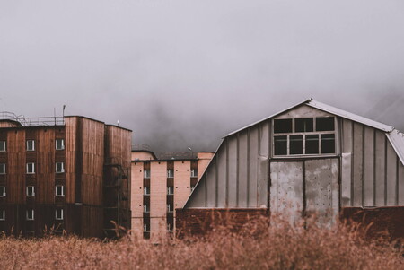 Abandoned buildings of the Russian coal-mining settlement Pyramiden on Svalbard, Norway