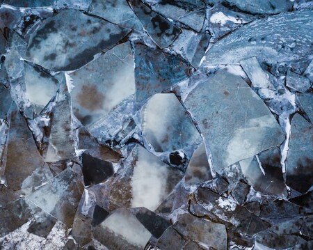 Abstract puzzle of ice floes on the frozen river Ölfusá near the town Selfoss in Iceland