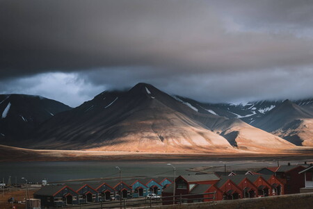 View across Adventfjorden (Advent Bay) with houses of Longyearbyen