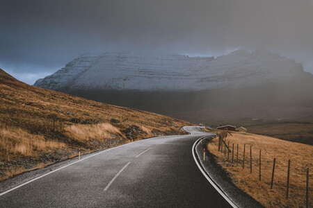 Road near Viðareiði on the Faroe Islands in Winter