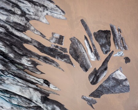 Aerial view of Fláajökull glacier in Iceland with glacial lake