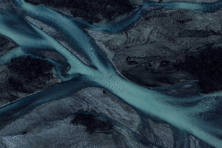 Drone Image of Dark and Abstract River