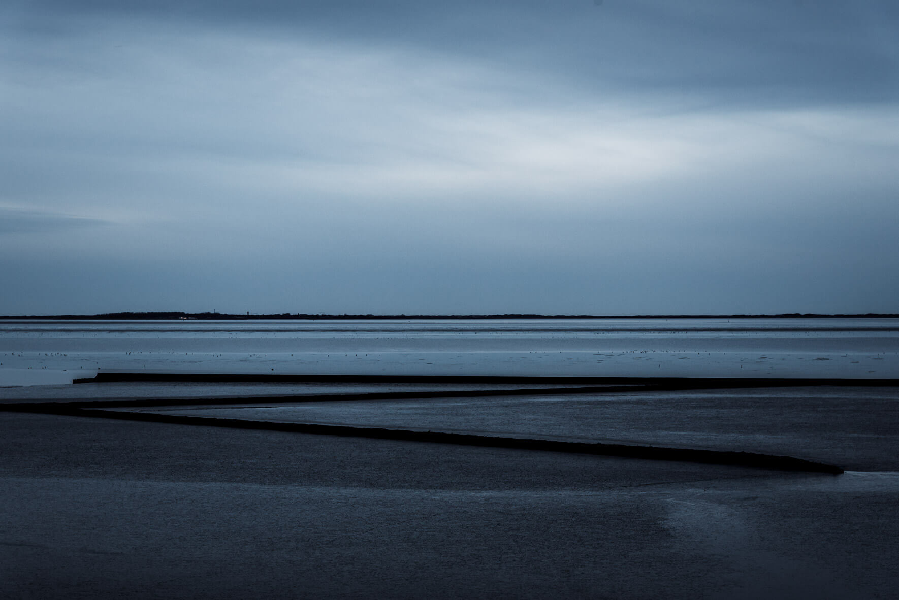 Blue hour over the Wadden Sea in Germany