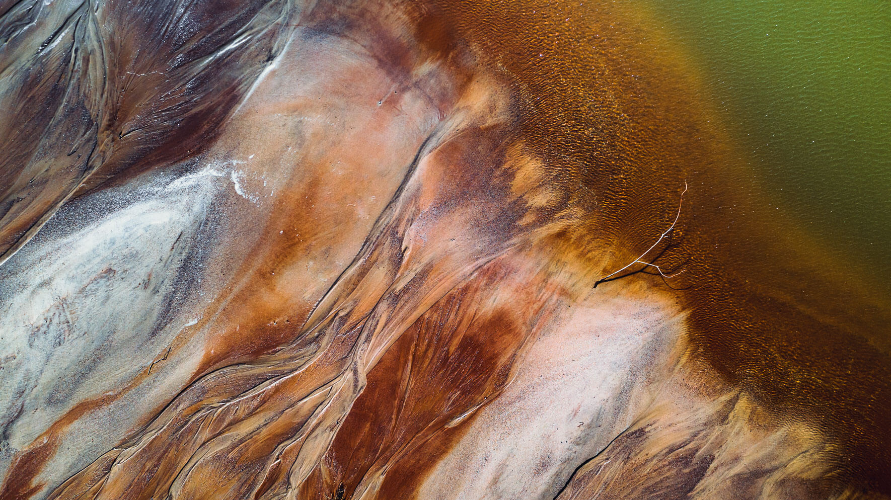 Abstract aerial photography of watercourses and lake