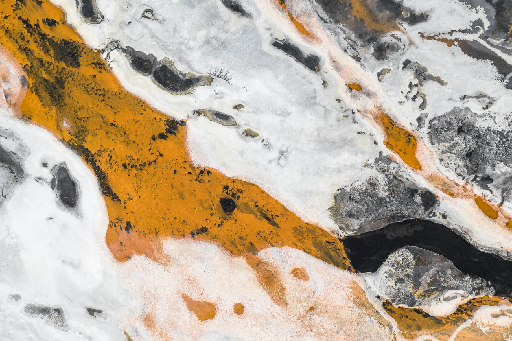 Abstract Aerial Winter Landscape of Iceland with Orange River