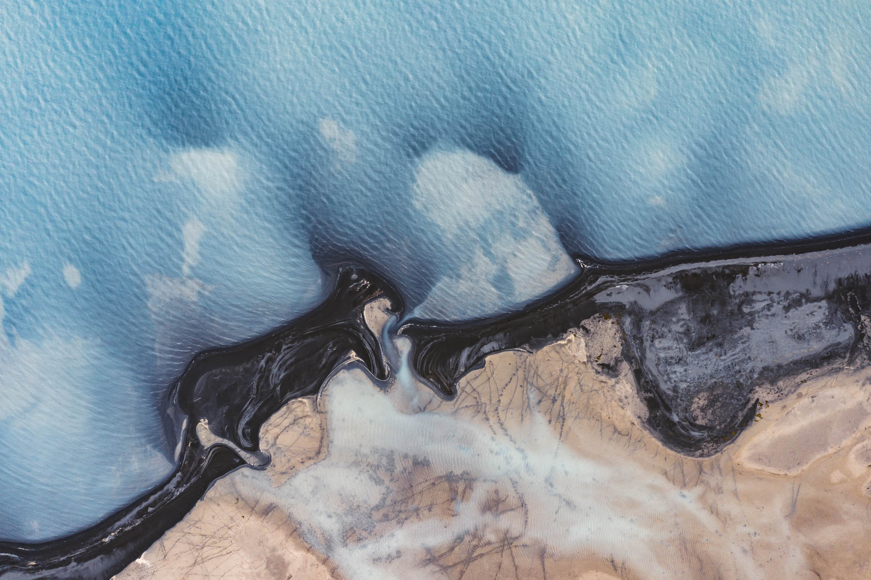 Abstract Mud Flats at Lake Sandvatn in Iceland