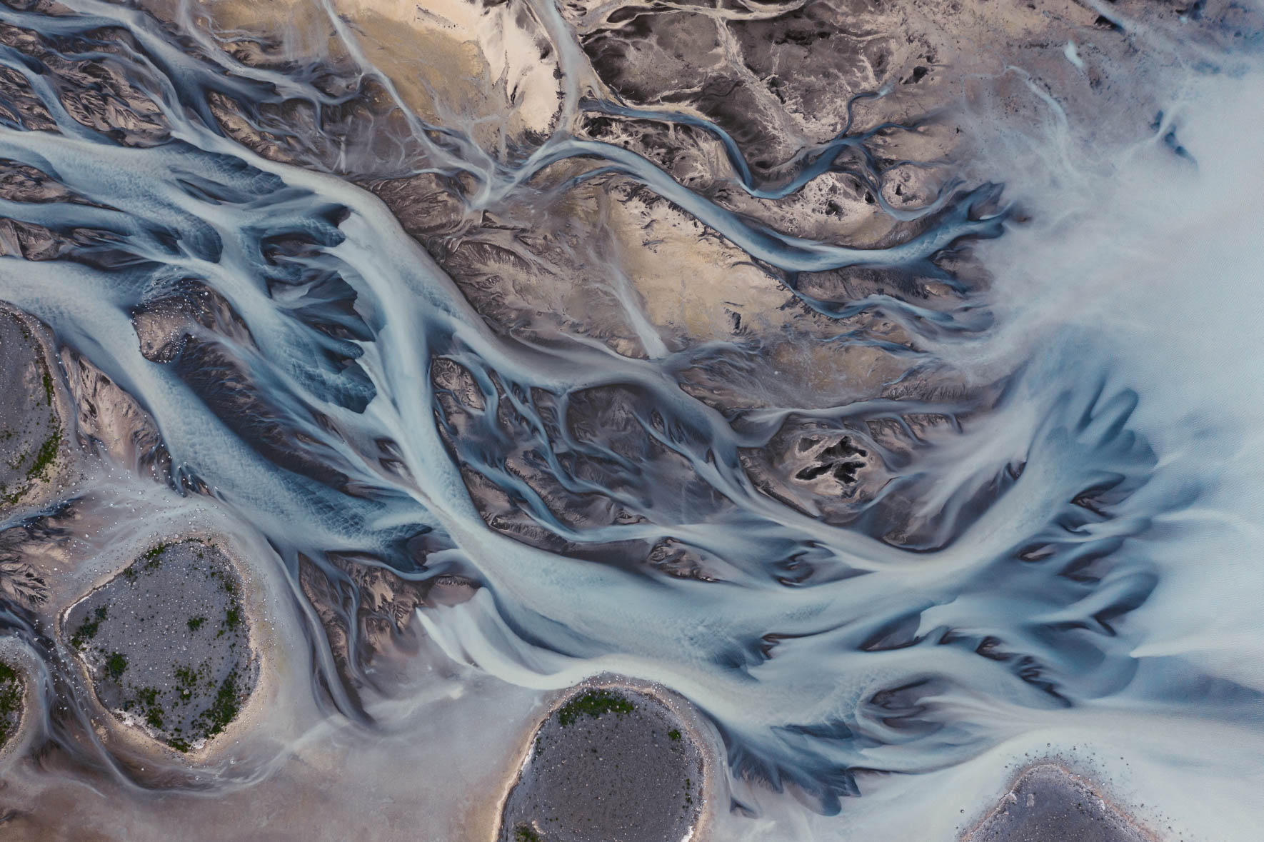 Aerial View of Glacier River Pattern in Iceland