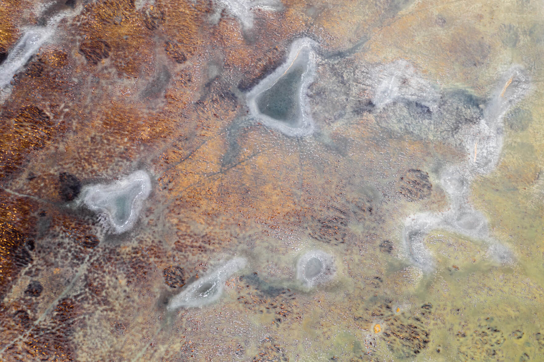 Abstract Aerial Photography of Frozen Swampland in Iceland