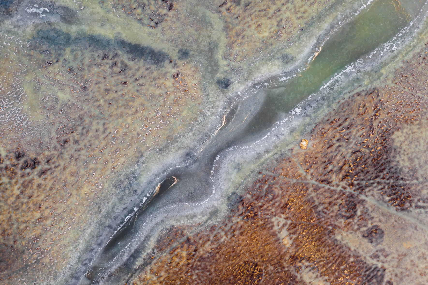 Abstract Aerial Photography of Frozen Swampland in Iceland