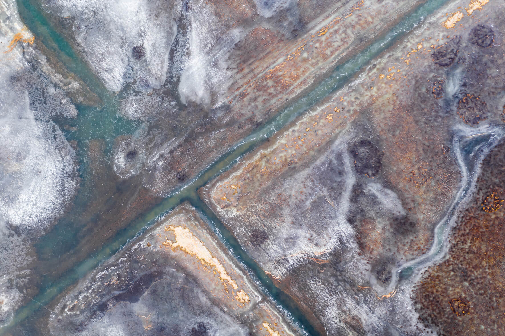 Abstract Aerial Photography of Frozen Fields in Iceland