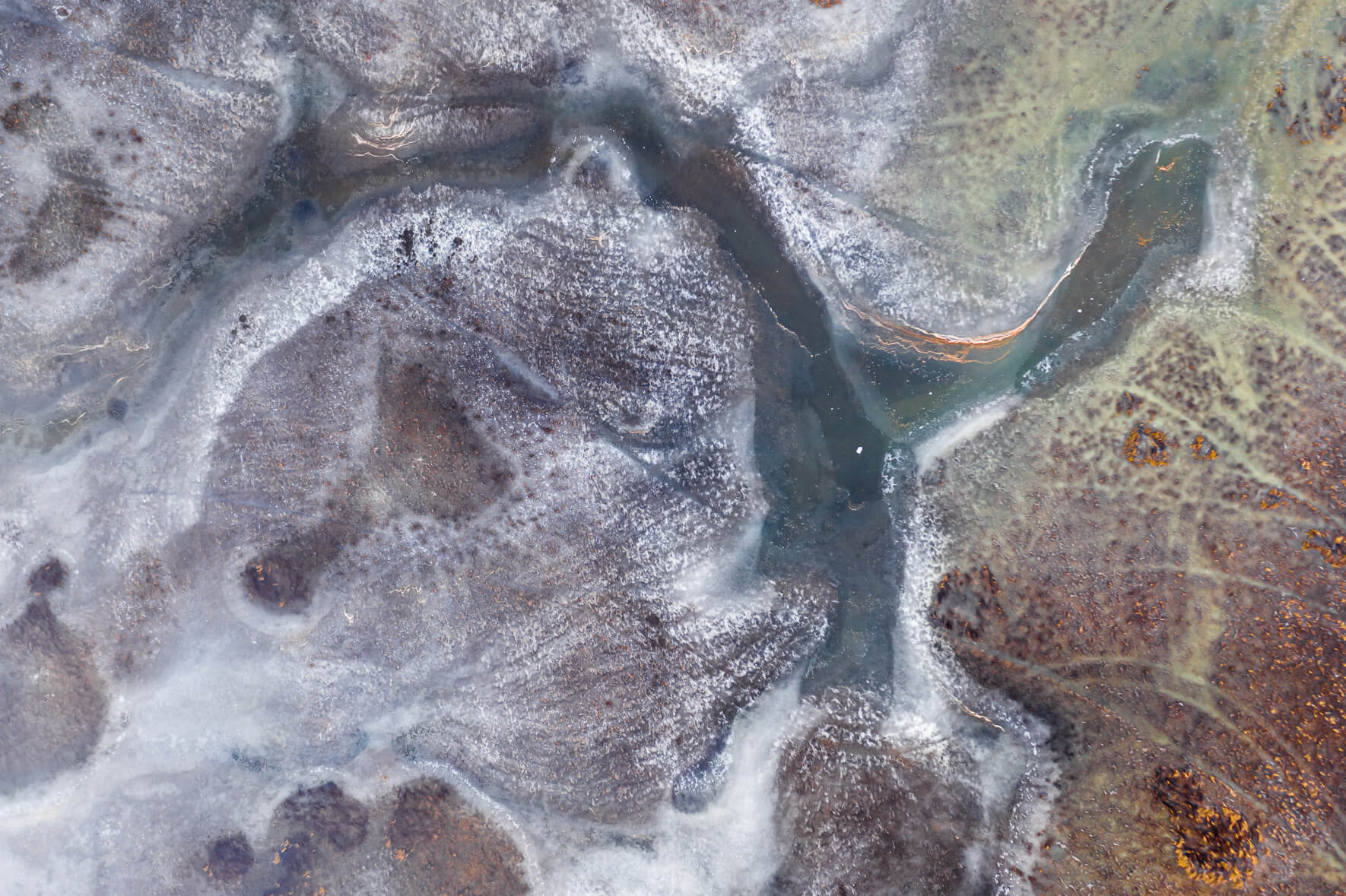 Abstract Aerial Photography of Frozen Fields in Iceland