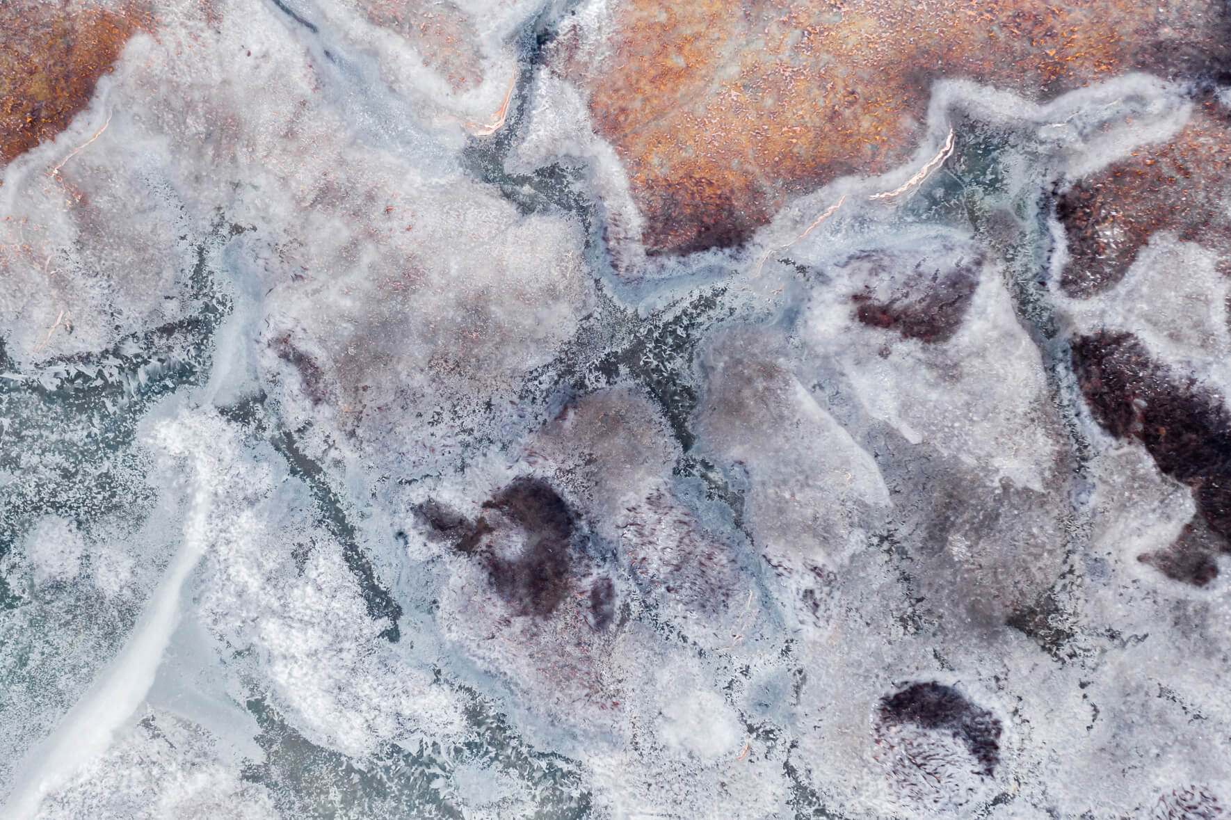 Winter Aerial Photography of Frozen Fields in Iceland