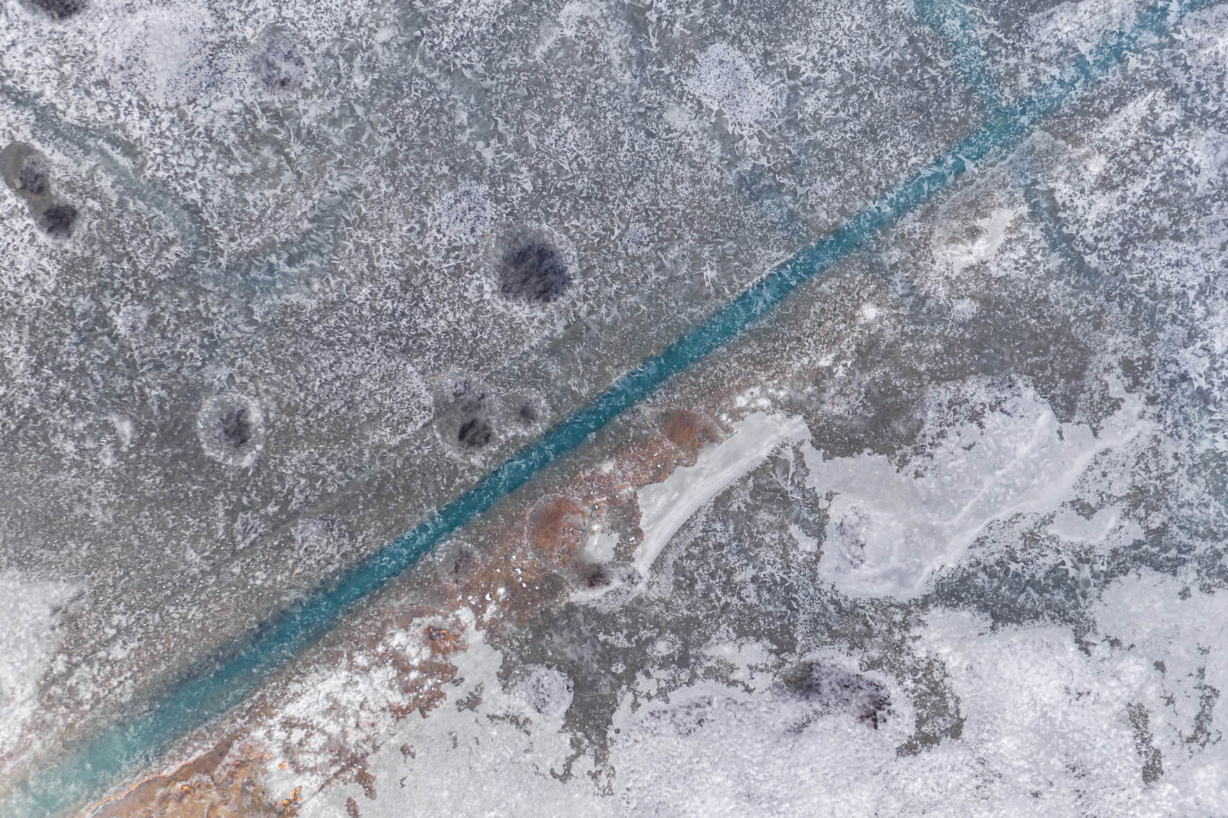 Winter Aerial Photography of Frozen Fields in Iceland