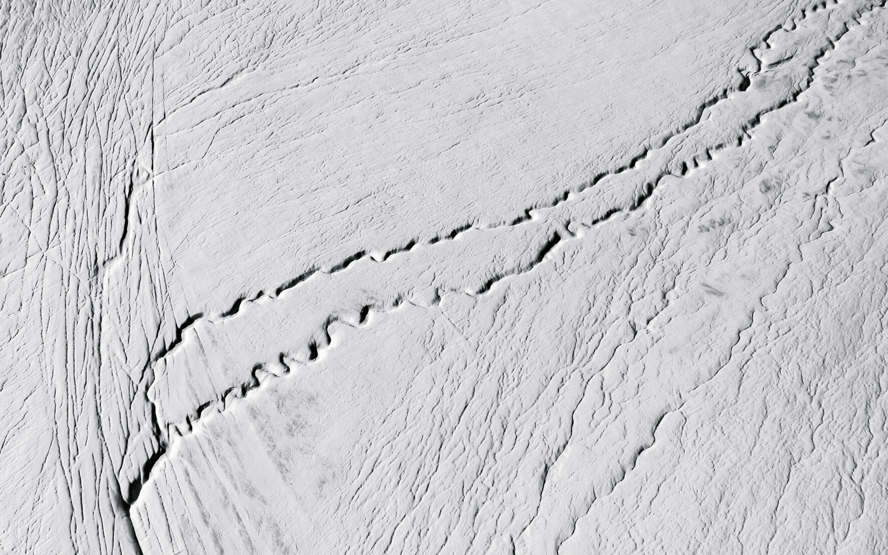 Glacier with abstract textures in black and white