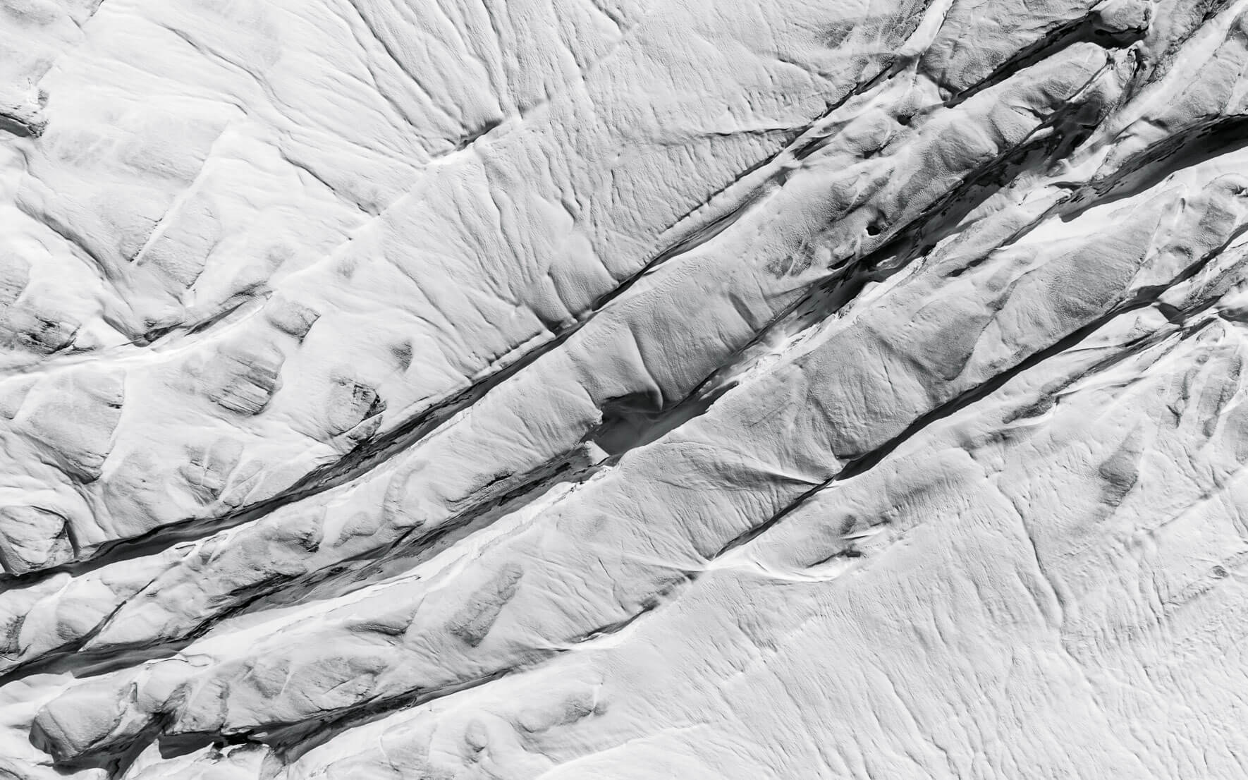 Glacial crevasses in black and white