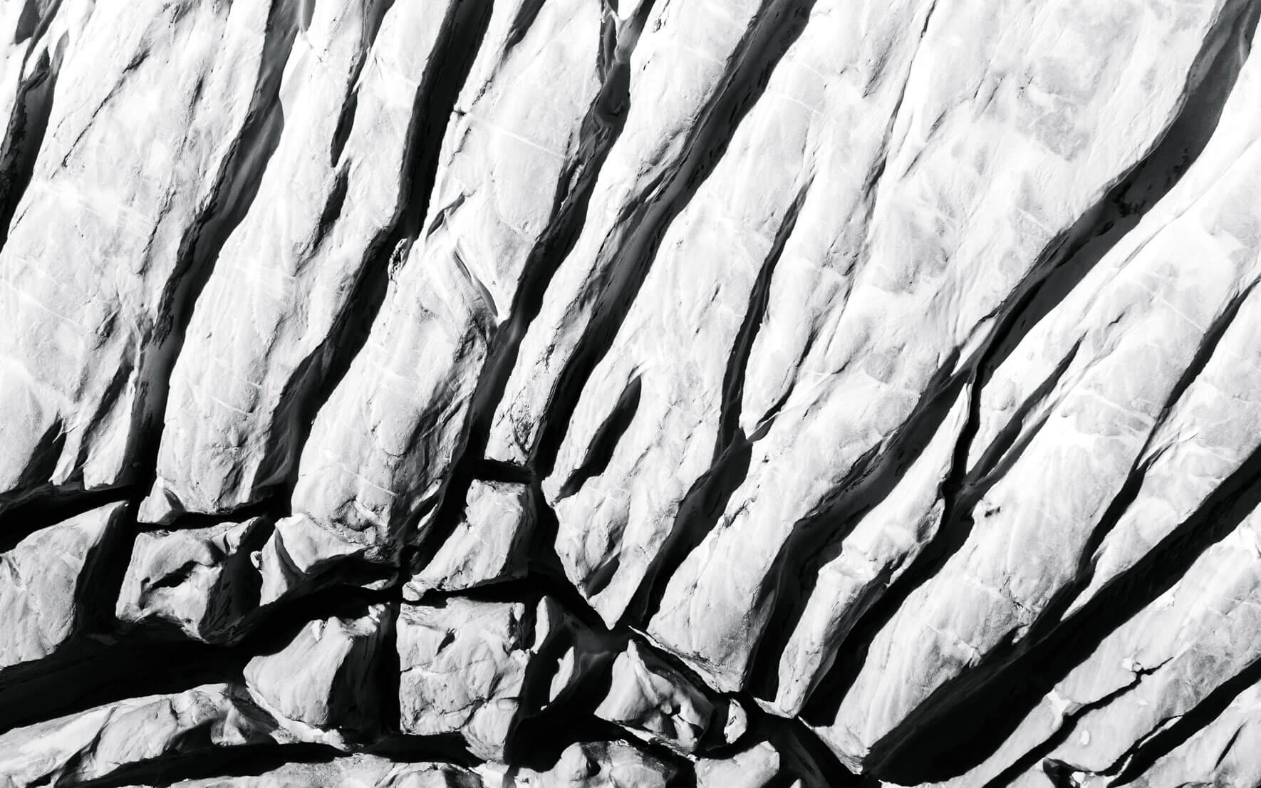 Black and white glacial crevasses in Norway