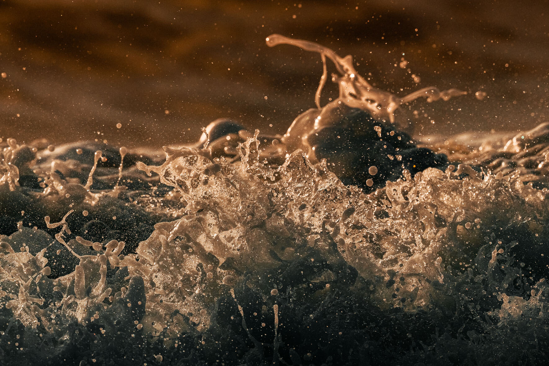 Abstract Close-ups of Splashing Waves shot with a Telephoto Lens