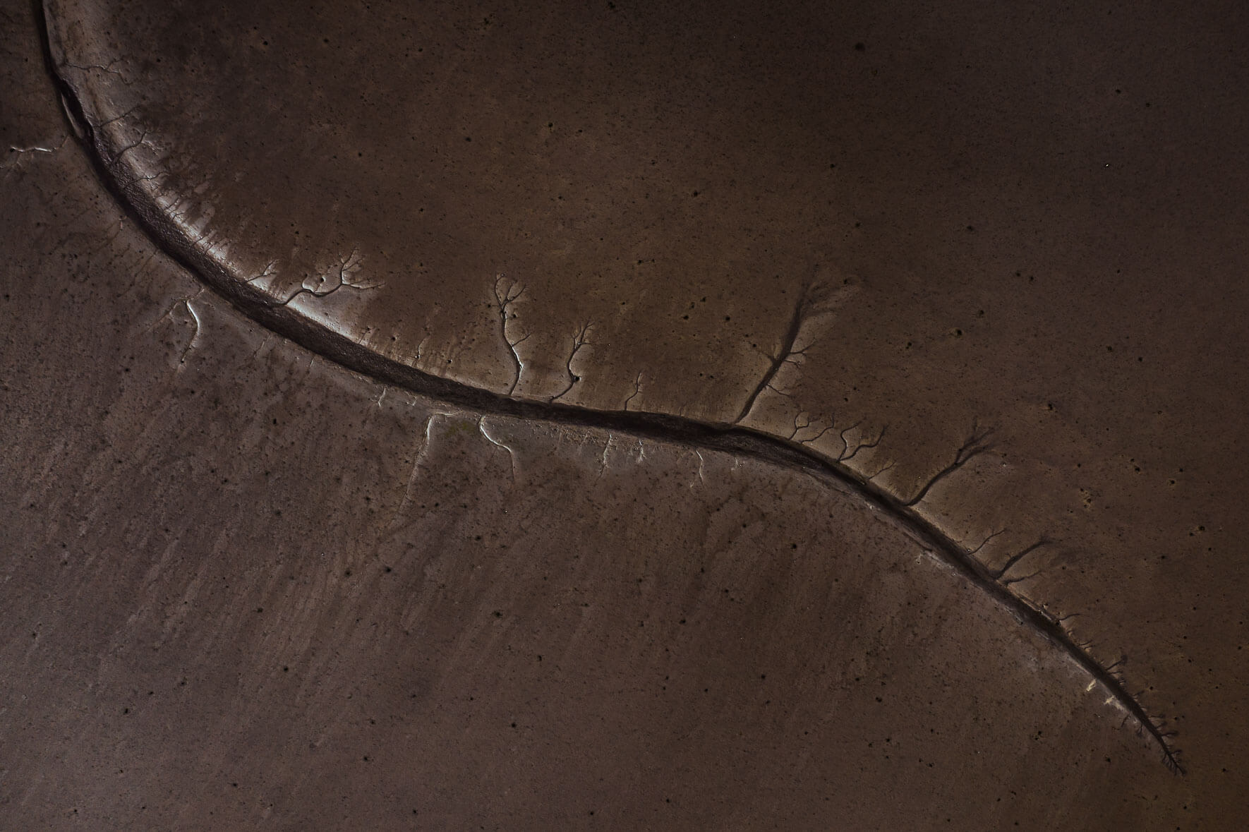 Aerial view of tidal landscape on the south coast of Iceland with water channels