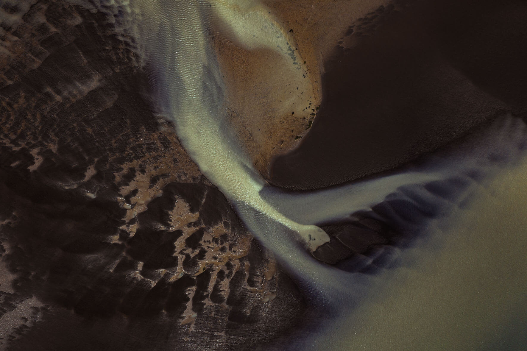 Aerial view of tidal landscape on the south coast of Iceland near the town Höfn