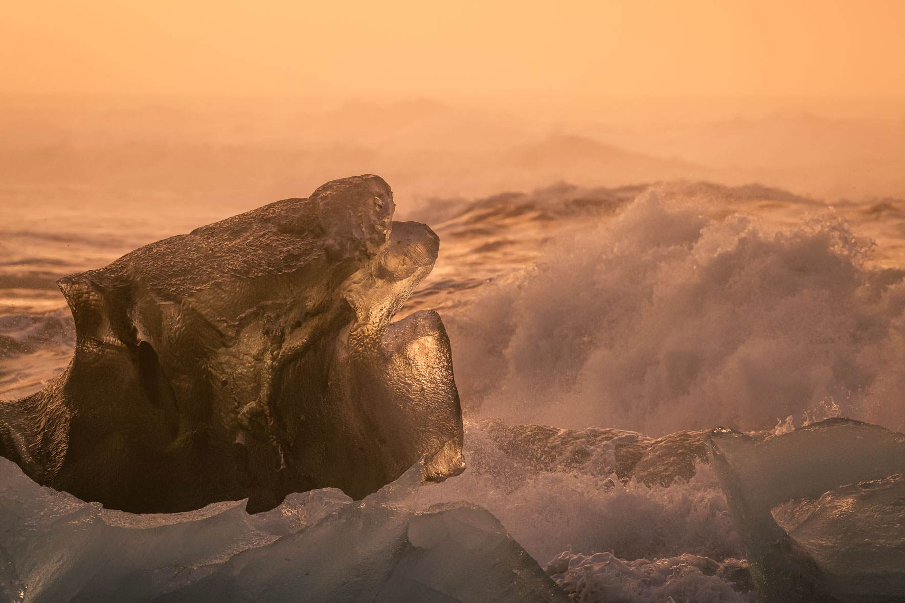 Sunset over Icebergs at Diamond Beach in Iceland