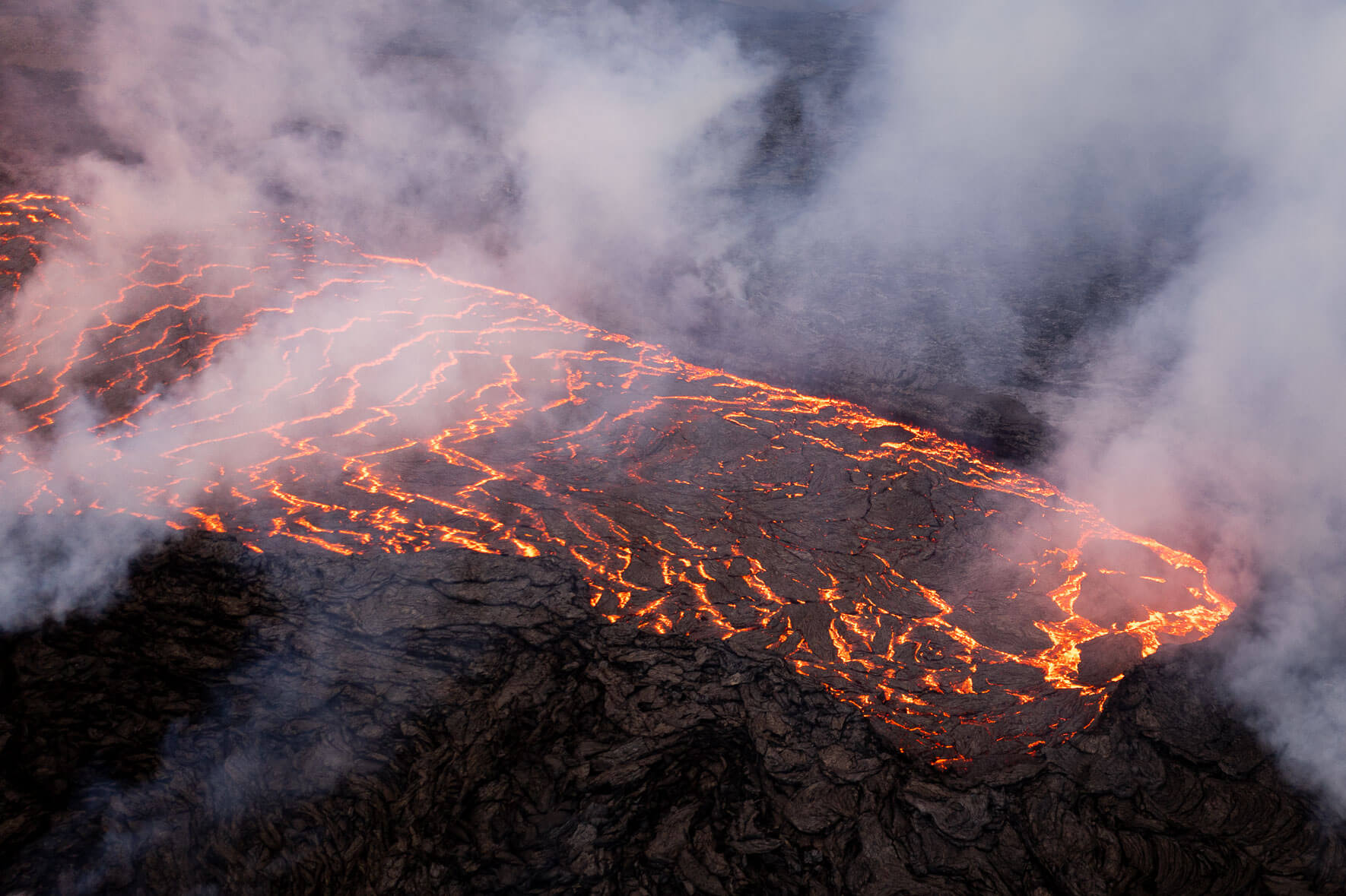 The crater of the Fagradalsfjall eruption in Iceland during a calm period