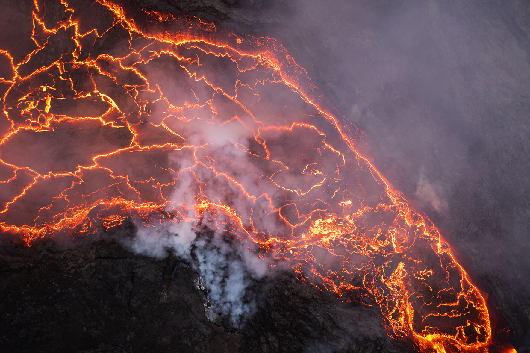 Aerial photography of the crater of the Fagradalsfjall volcano in Iceland (2021)