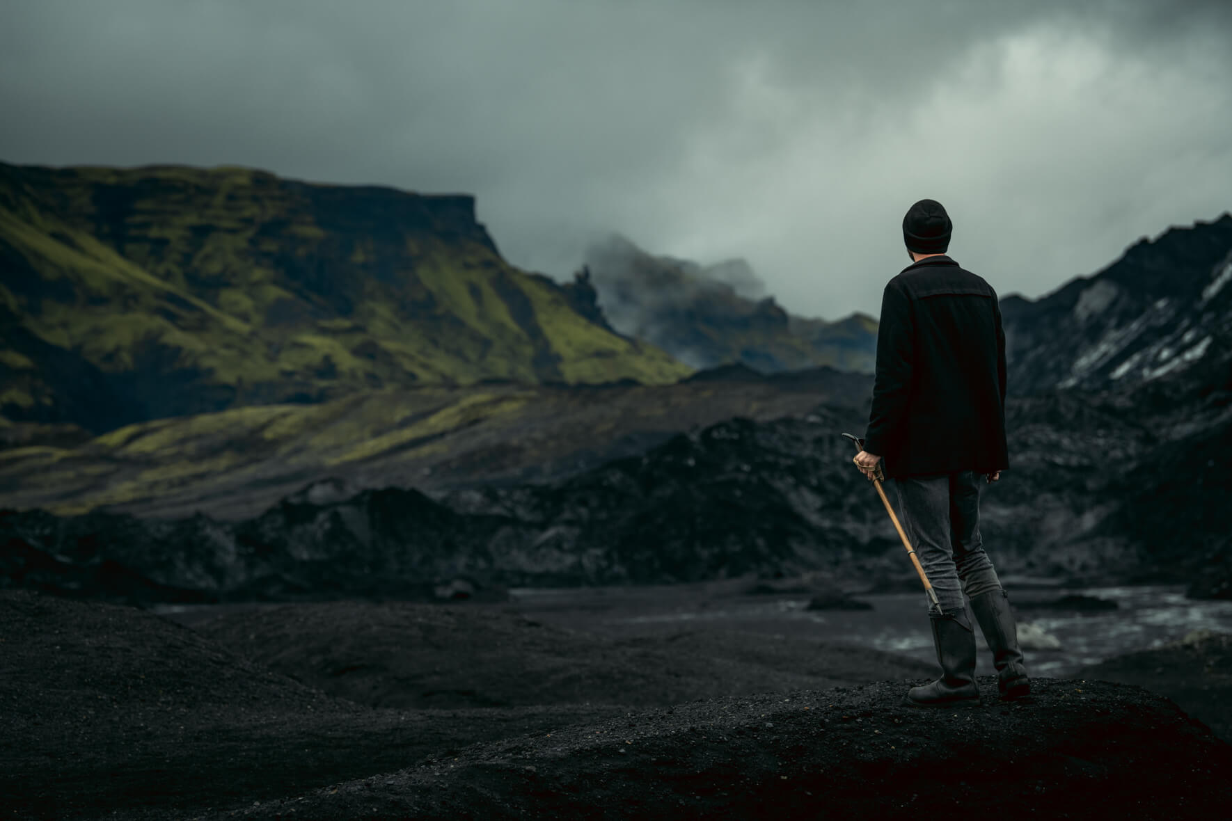 Kötlujökull glacier in Iceland with person standing in foreground