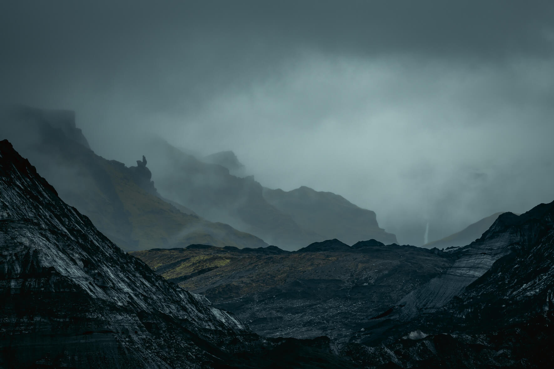 Dark clouds over Kötlujökull glacier in Iceland