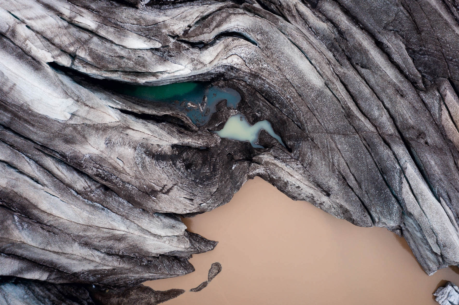 Abstract aerial photograph of Fláajökull glacier in Iceland