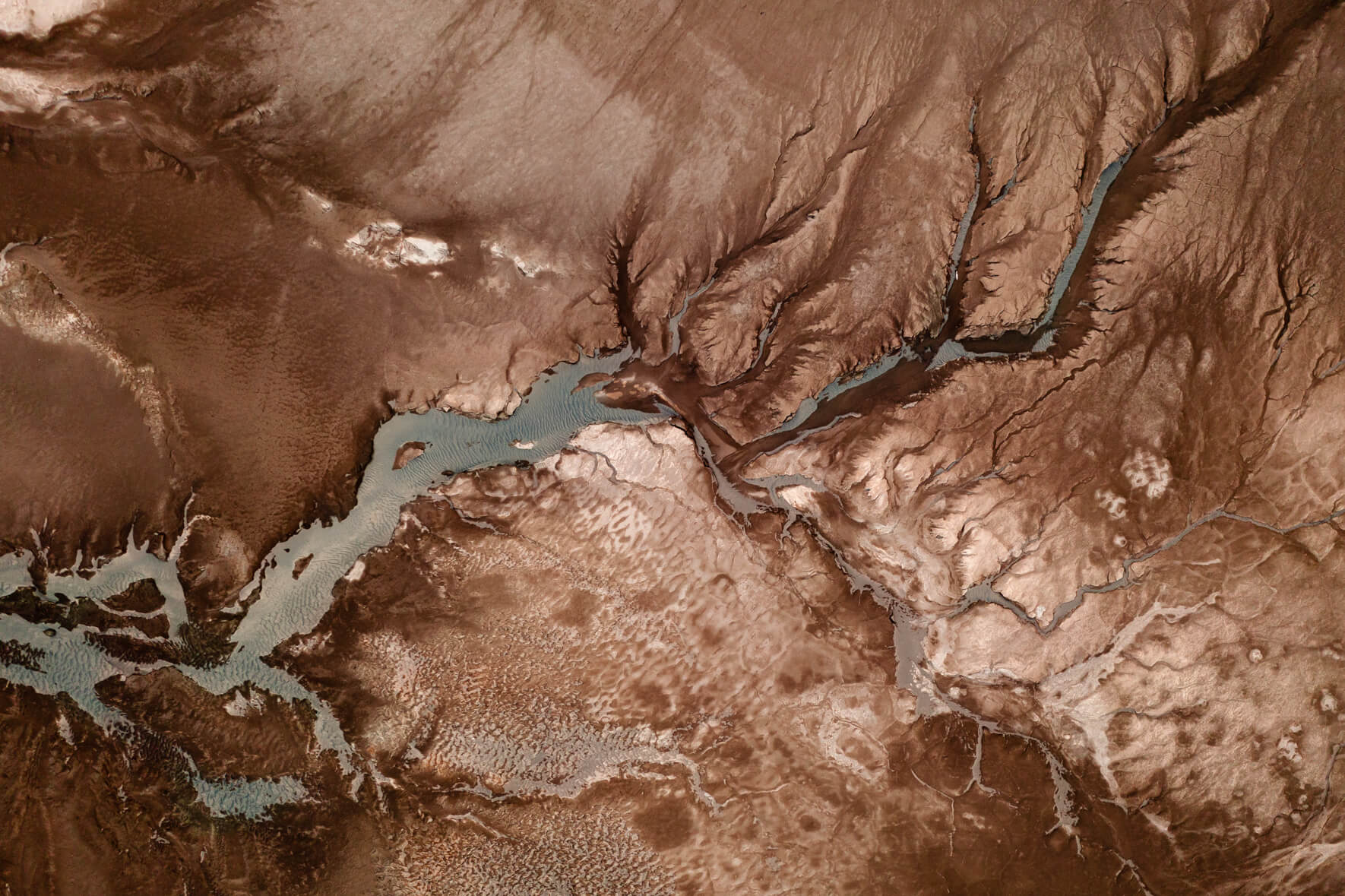 Abstract aerial view of a riverbed in the Central Highlands of Iceland