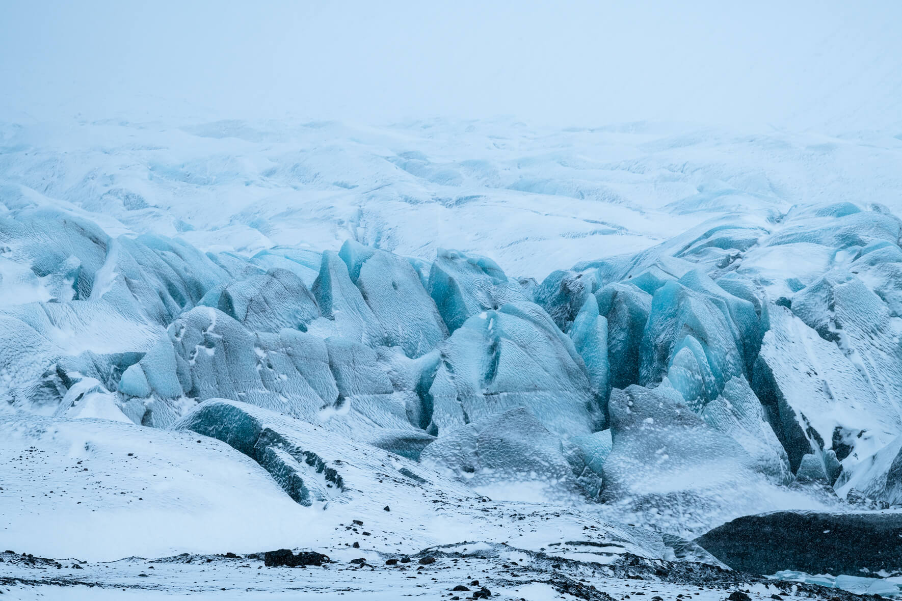 Svínafellsjökull glacier in Iceland covered with fresh snow in winter