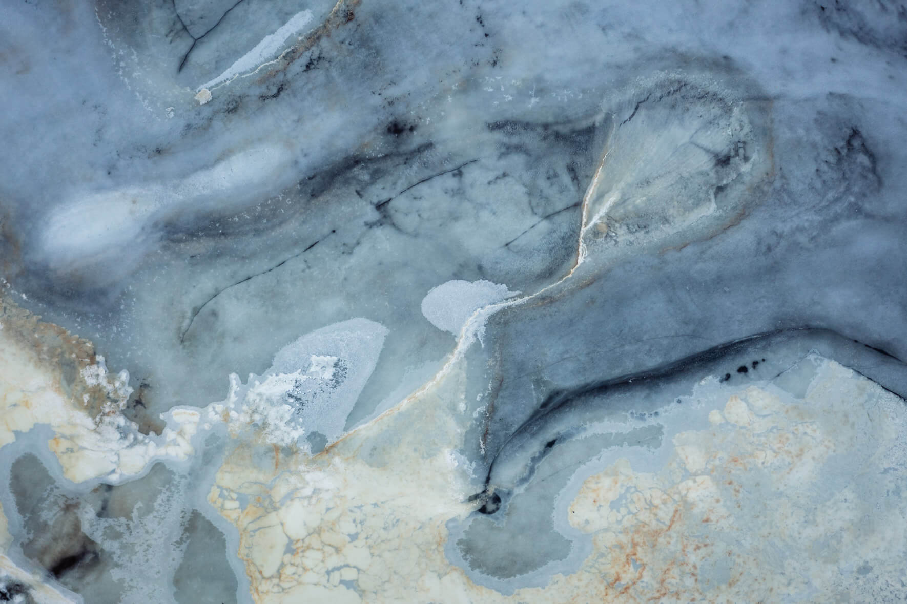 Aerial perspective of frost-covered marshes in Iceland