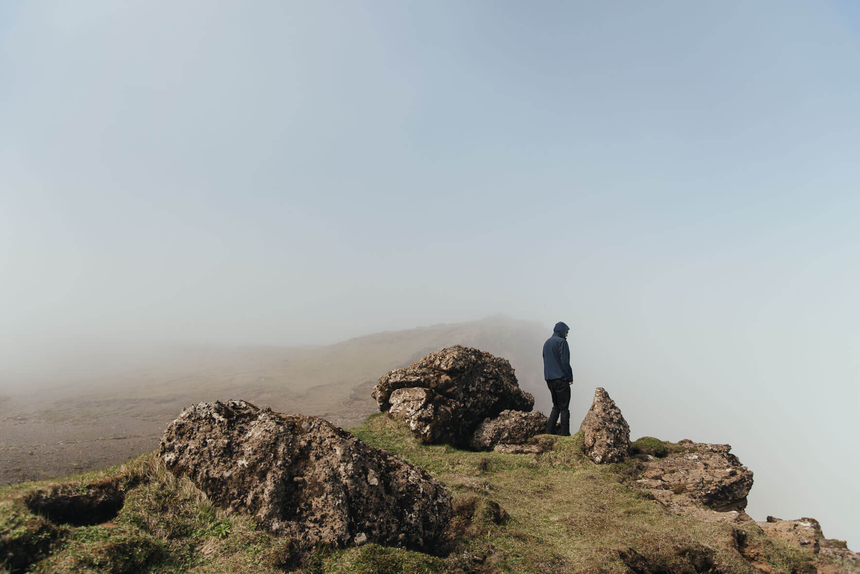 Fog on Reynisfjall mountain in Iceland