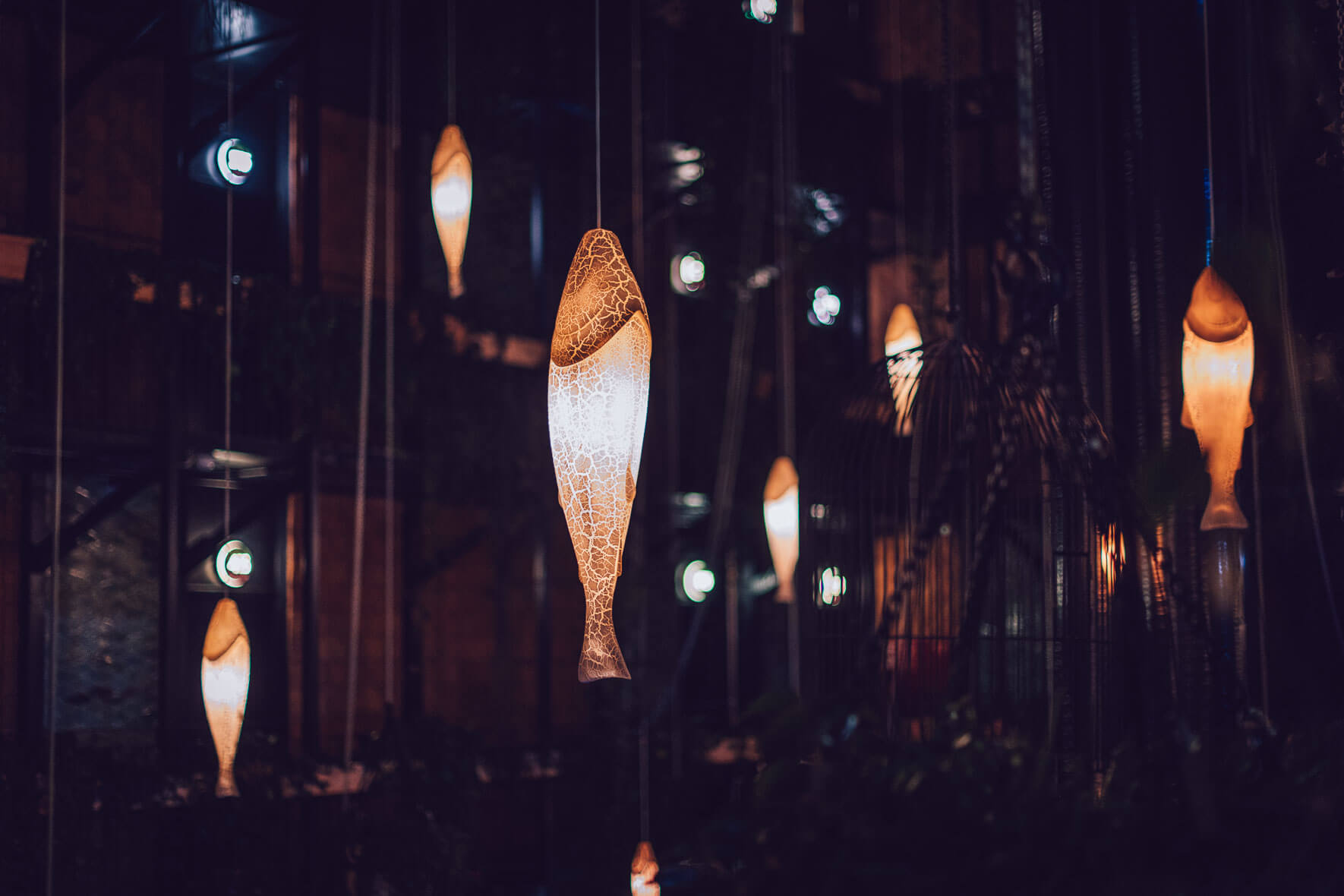 Fish lamps of hotel Manon Les Suites in Copenhagen, Denmark