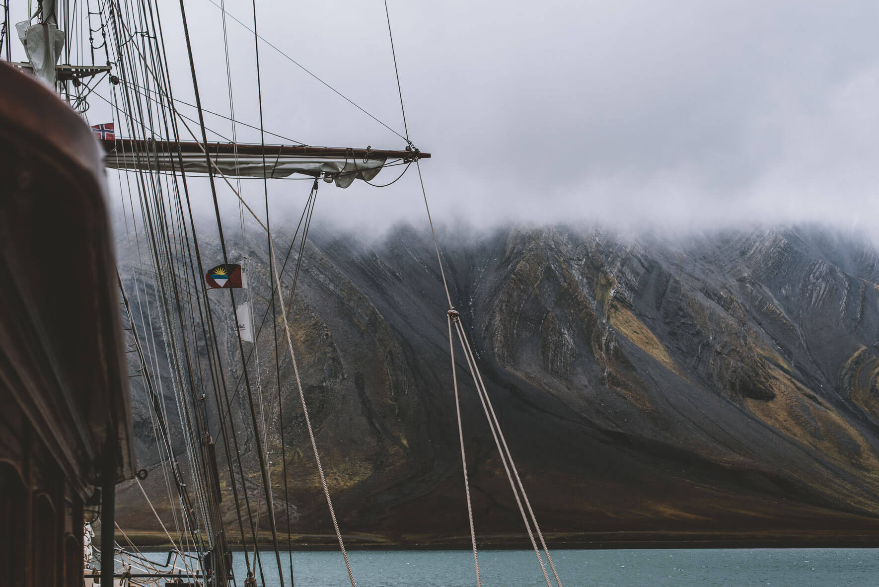 The sails of SV Antigua on Svalbard