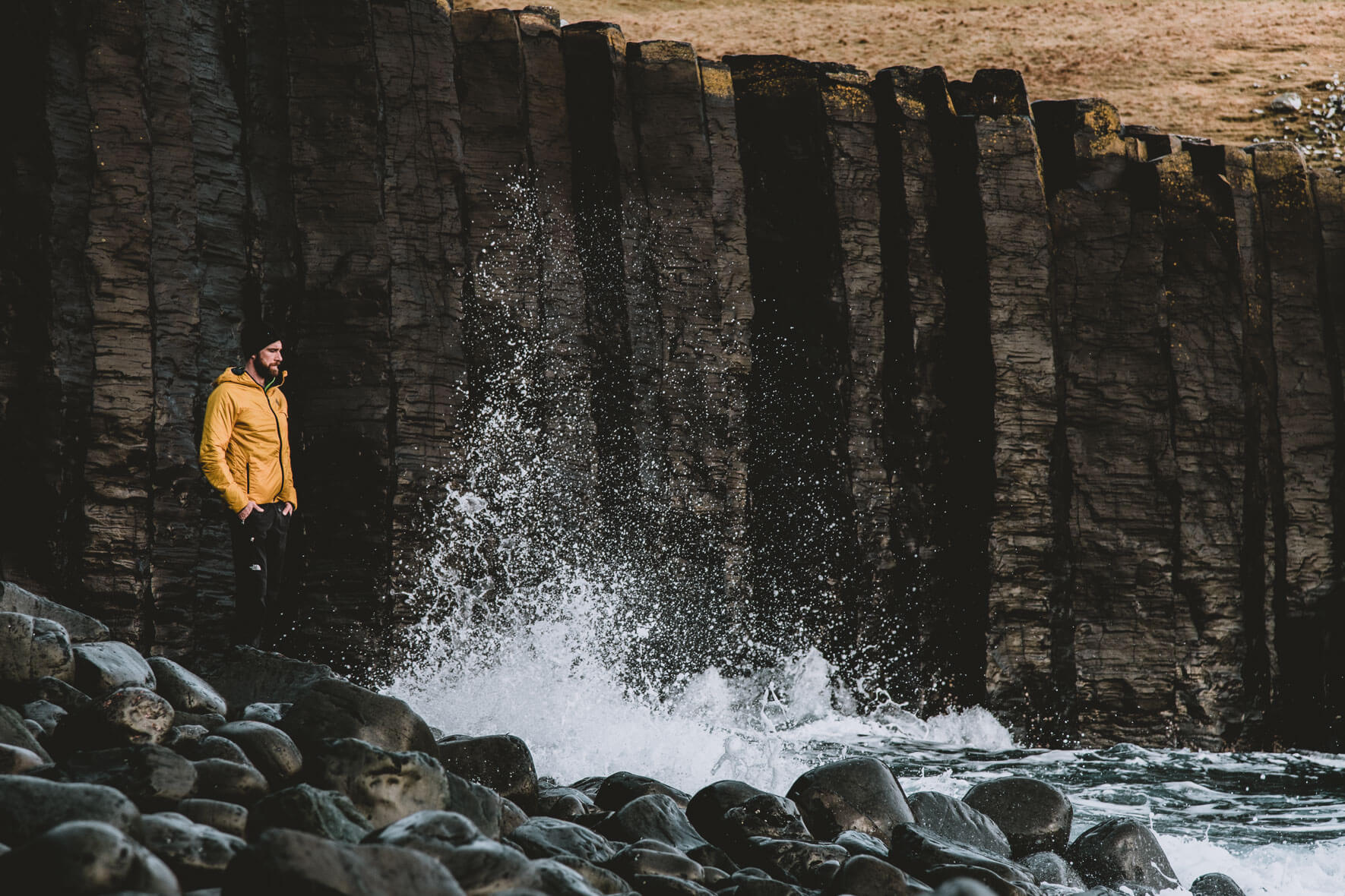 Basalt cliffs on the coast of Froðba on the islands of Suðuroy