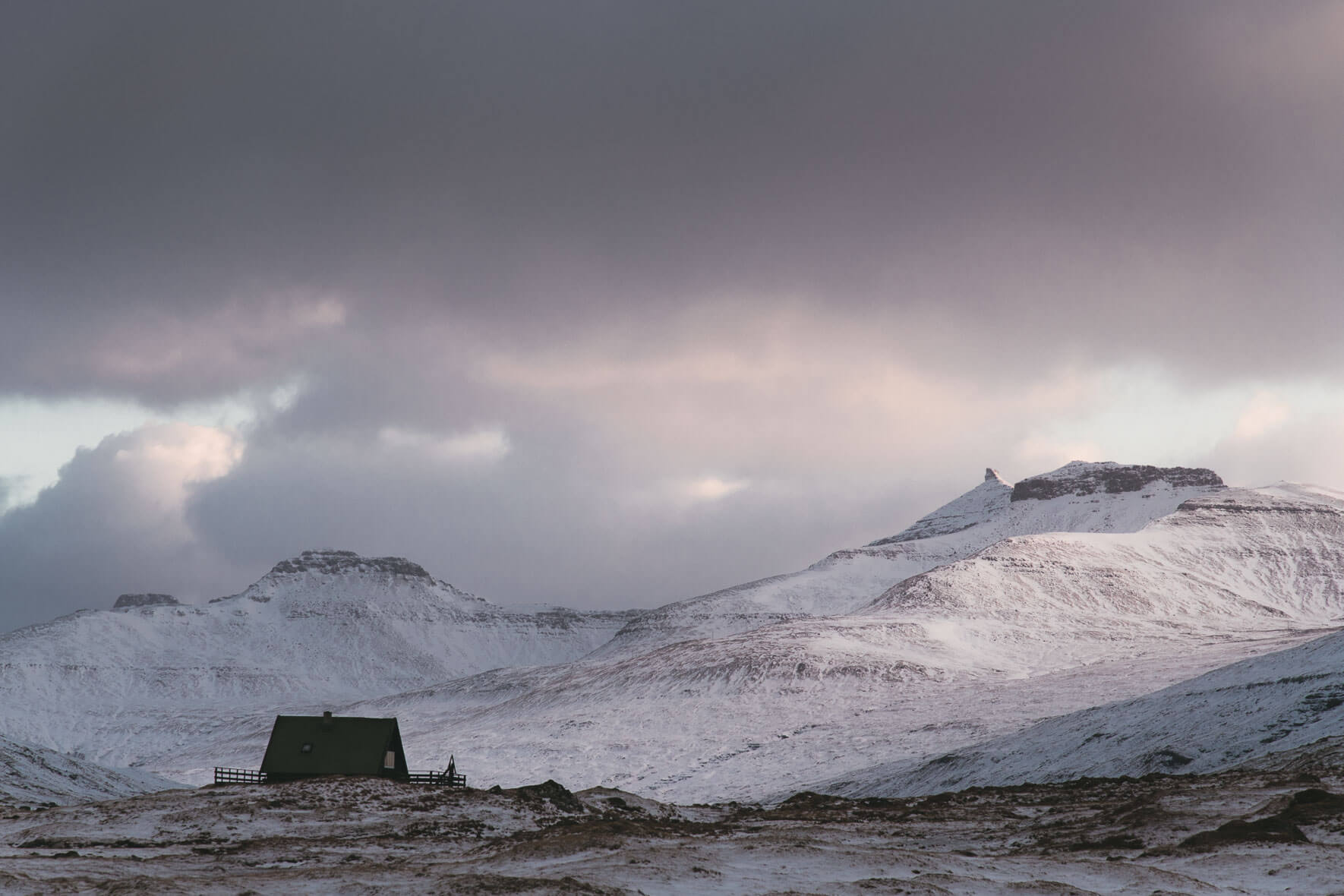 A remote hut on the Faroe Islands in Winter