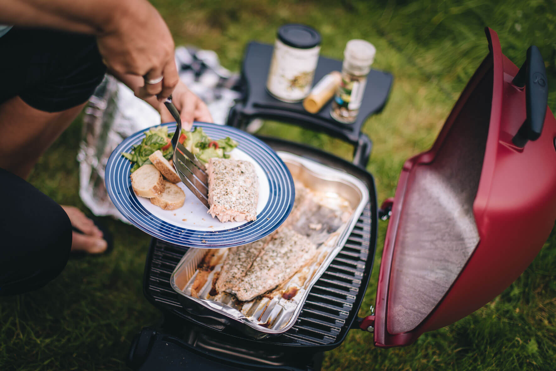 Grilling fresh salmon on a Weber Q 1200 grill