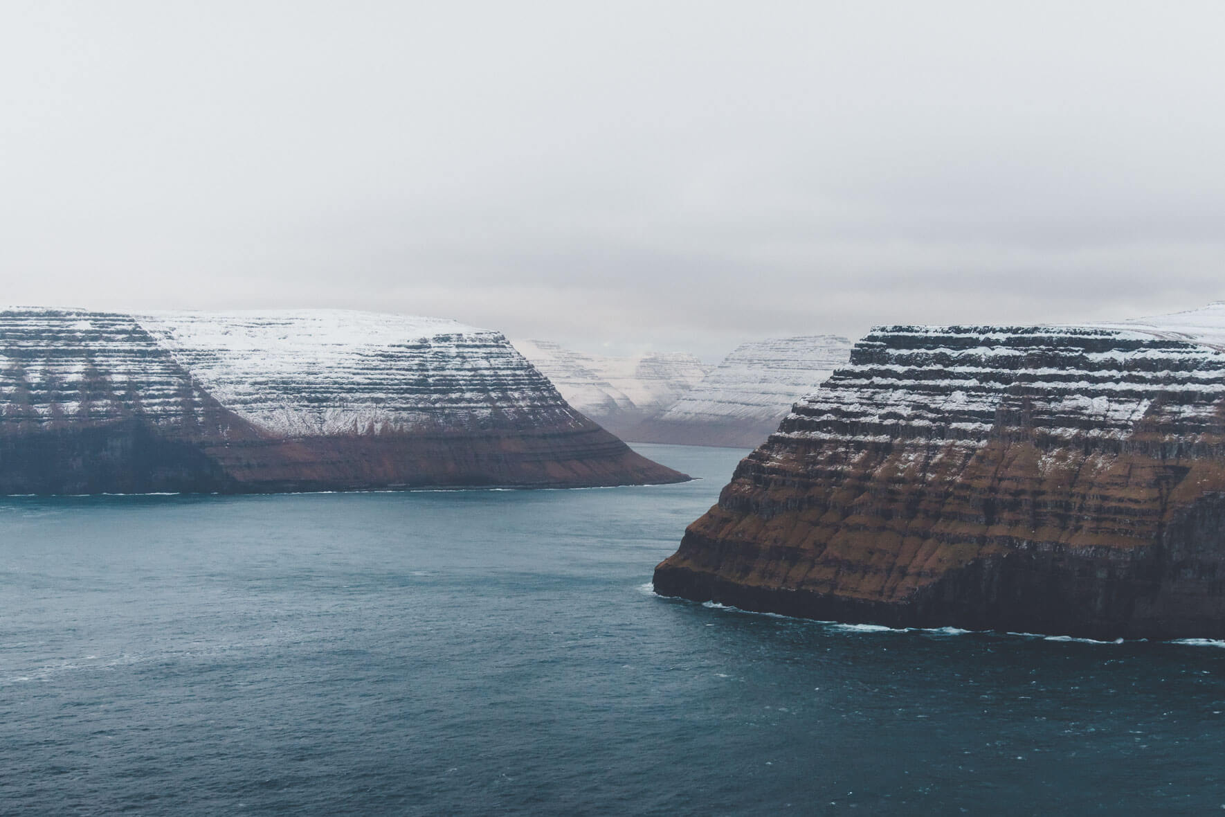 The mountains of the Faroe Islands in Winter