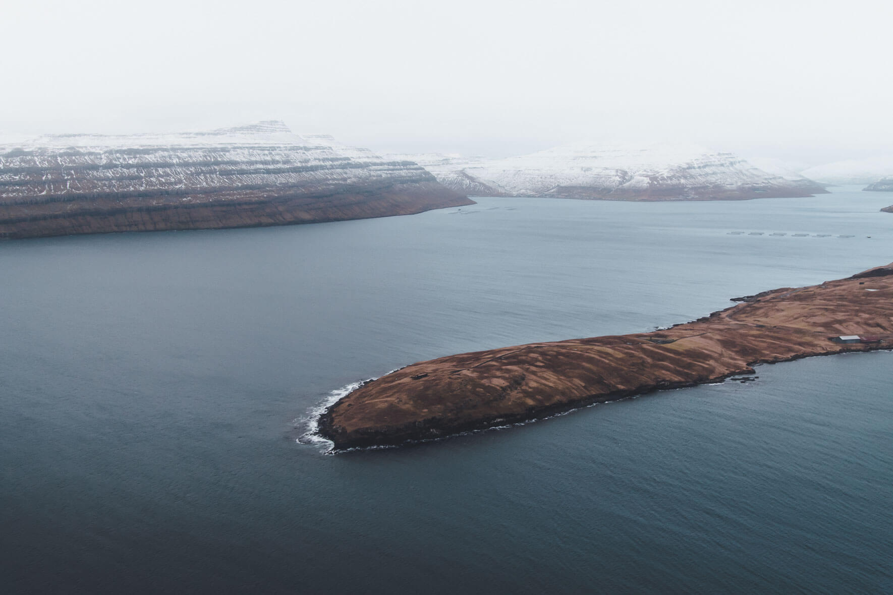 Aerial view of the Faroe Islands in Winter