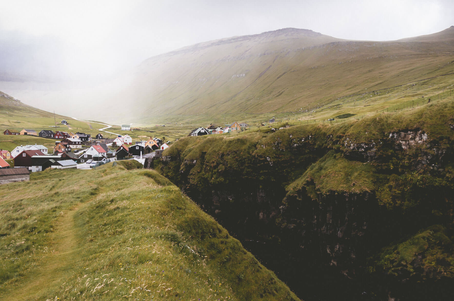 The small town of Gjógv on the Faroe Islands