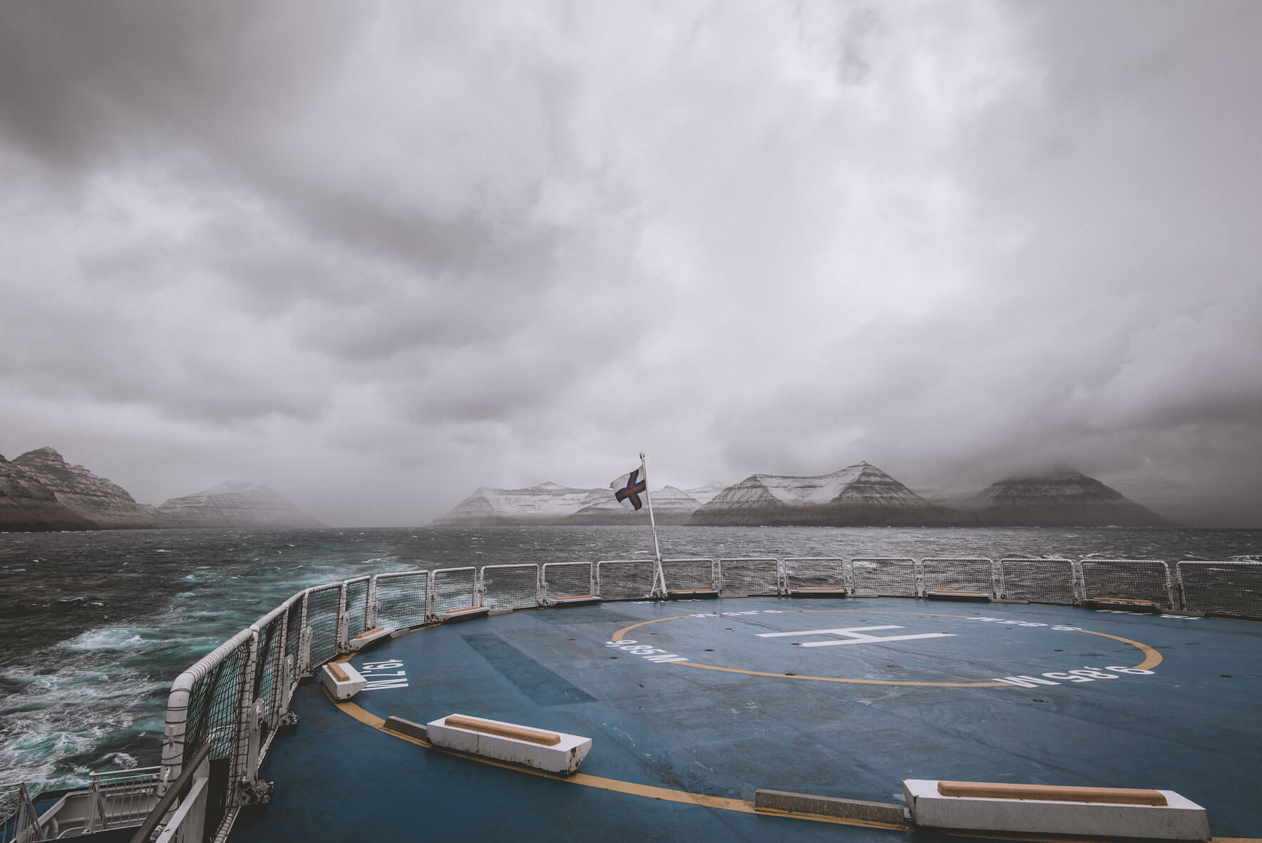 The helicopter deck of the ferry MS Norröna on the Faroe Islands