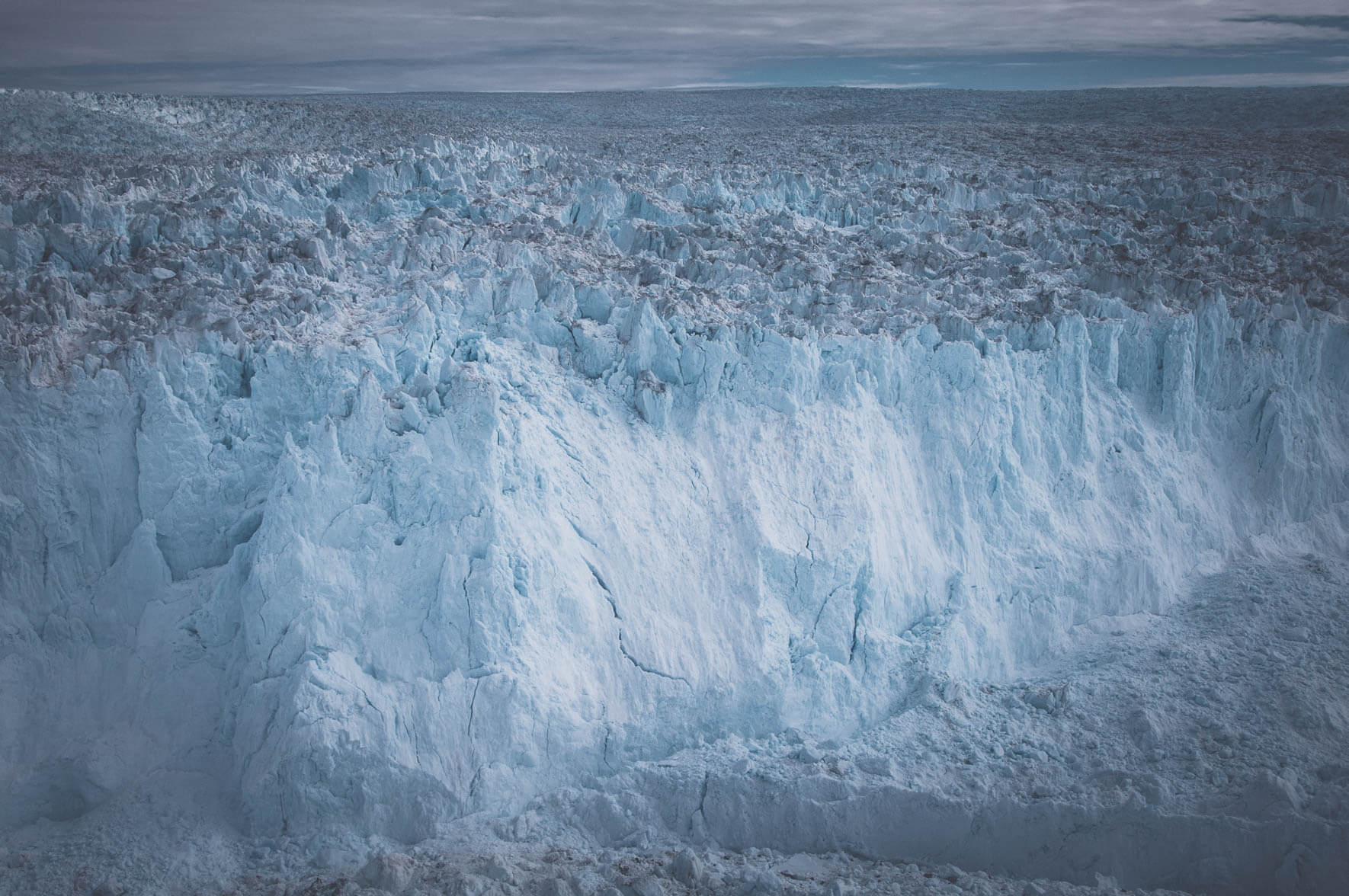 Aerial view of Jakobshavn Glacier in West Greenland near Ilulissat