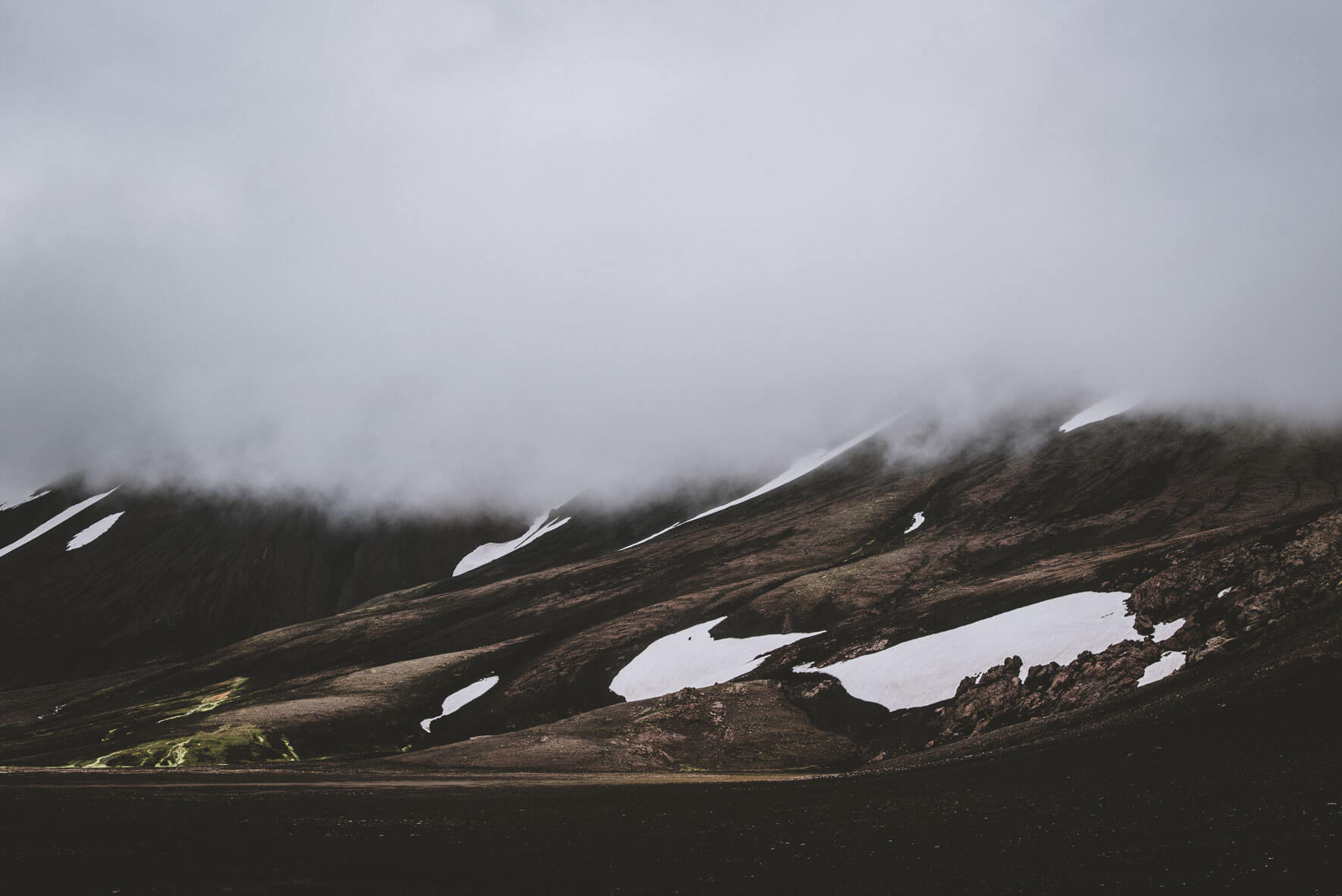 Low clouds over mountain range in the Highlands of Iceland